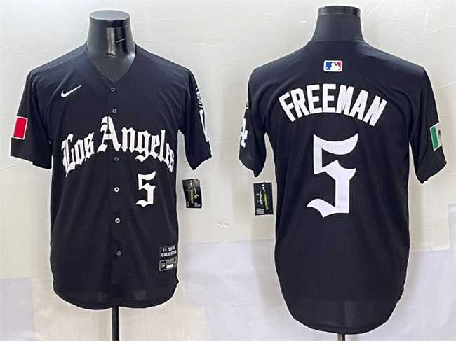 Men%27s Los Angeles Dodgers #5 Freddie Freeman Black Mexico 2025 LA Gothic Style With Fernando Patch Vapor Premier Limited Stitched Jersey->los angeles dodgers->MLB Jersey